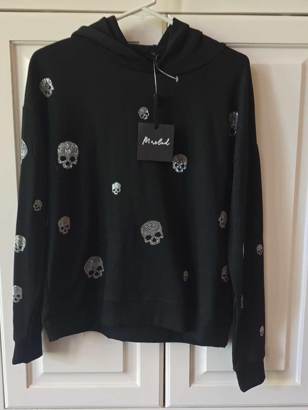 Marled Black Hoodie with Metallic Bead Detail